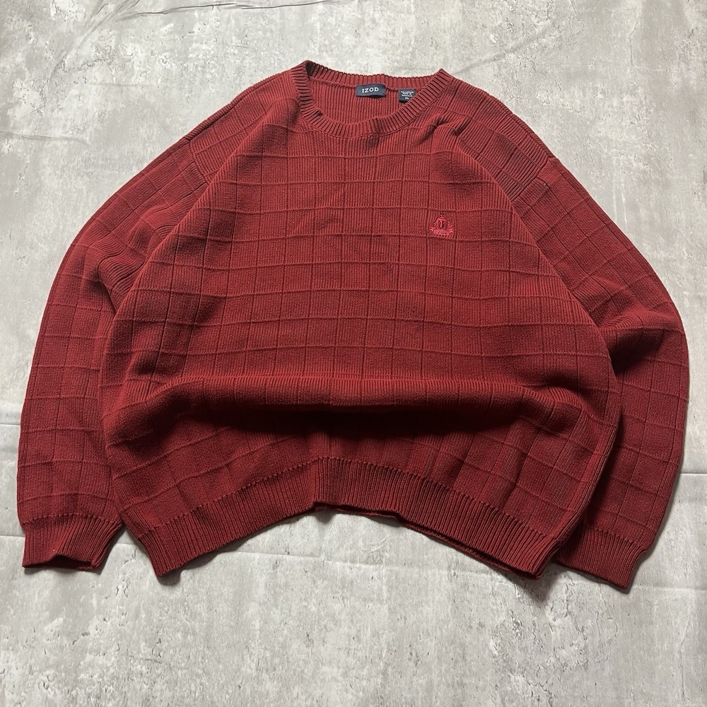 Izod Knit Sweater Mens XL Red Long Sleeve Y2K Casual Preppy Business
